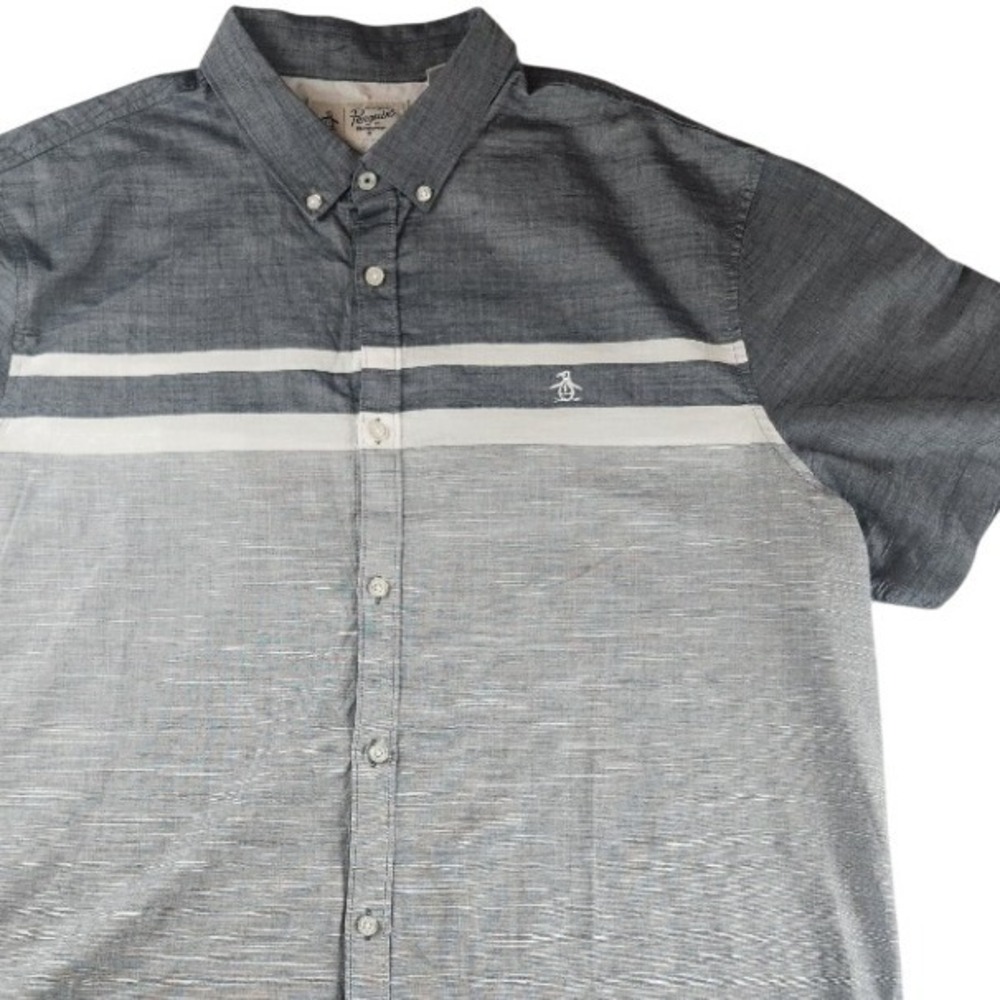 Original Penguin Mens XXL Short Sleeve Button Down‎ Shirt Colorblock Blue Gray